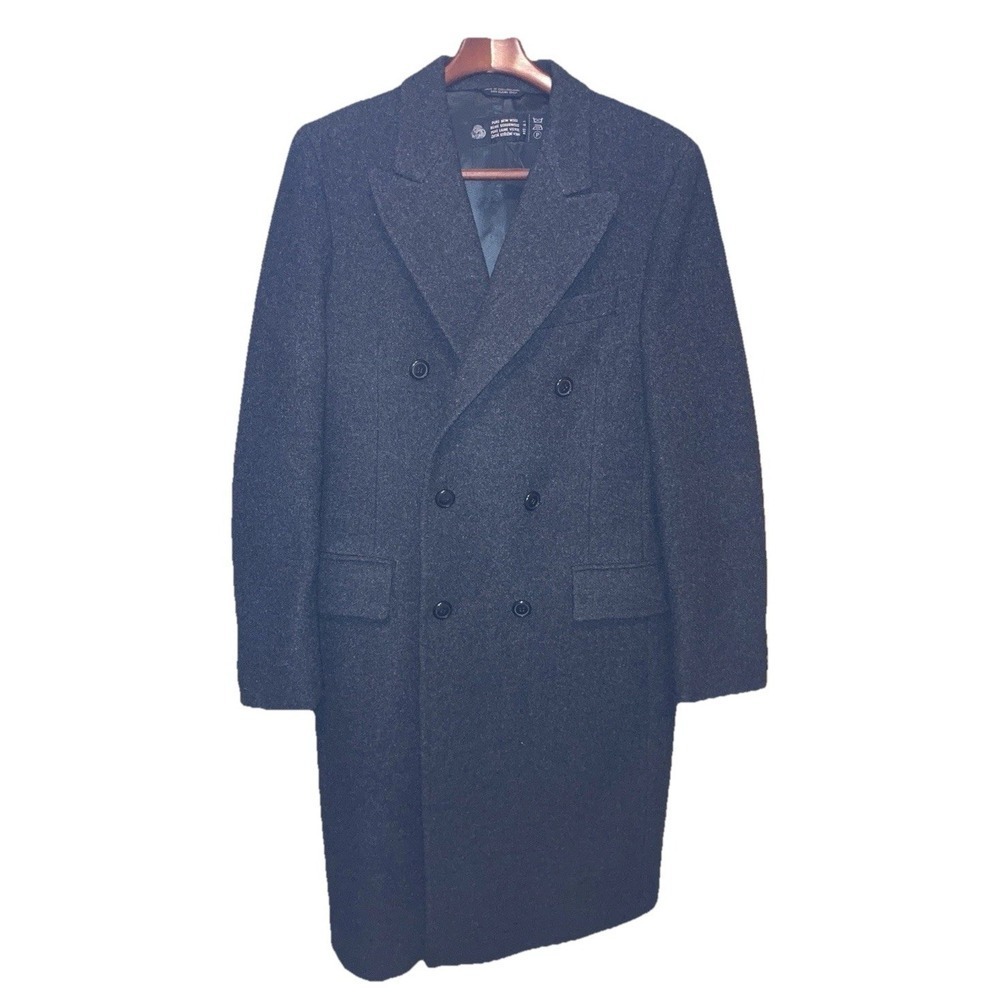 Vintage 80s Pure Wool Overcoat Men's 40R Double Breasted European American Male - Picture 2 of 12